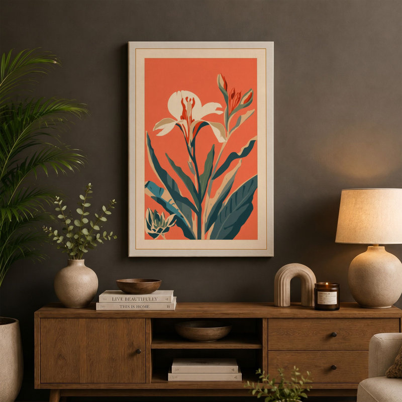 Statement Botanical 1 Piece Wrapped Canvas Wall Art, 18x12 - 45.7 x 30.5 cm, Ochre Border