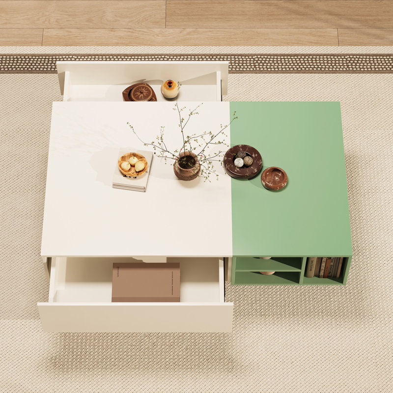 Modern Living Room Two - Tone Coffee Table With 2 Drawers & Open Shelves, Hidden Handle