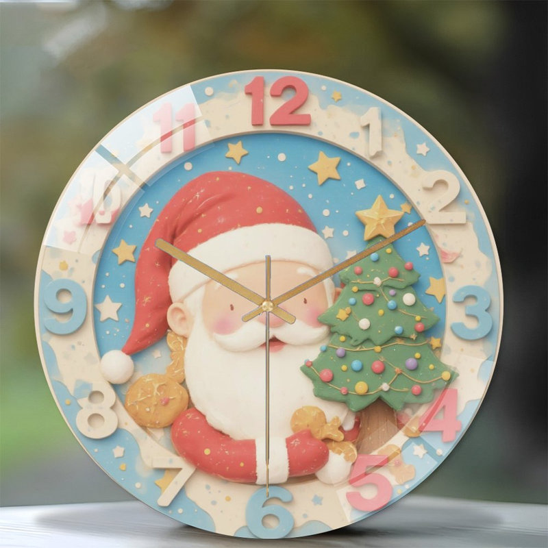 Santa-Christmas-Tree-Clock-Face Art - 12'' Modern Wall Clock