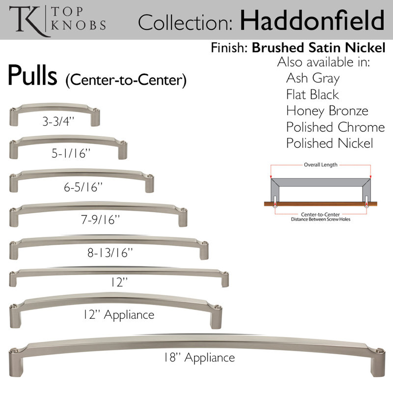 Haddonfield Appliance Pull, Brushed Satin Nickel, 12" Center to Center