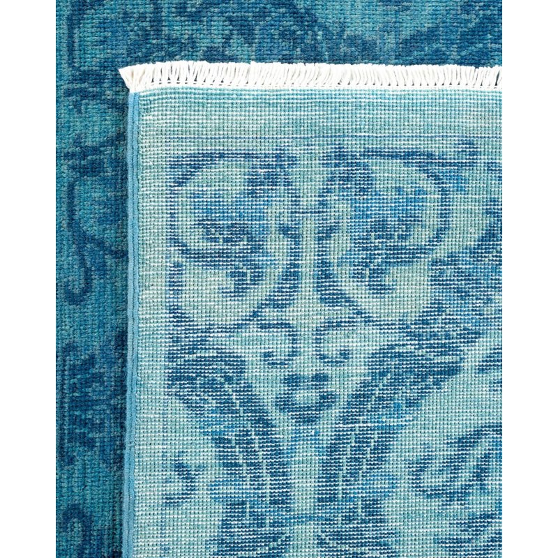 Tapis bleu noué à la main Mazarine, unique en son genre - bleu