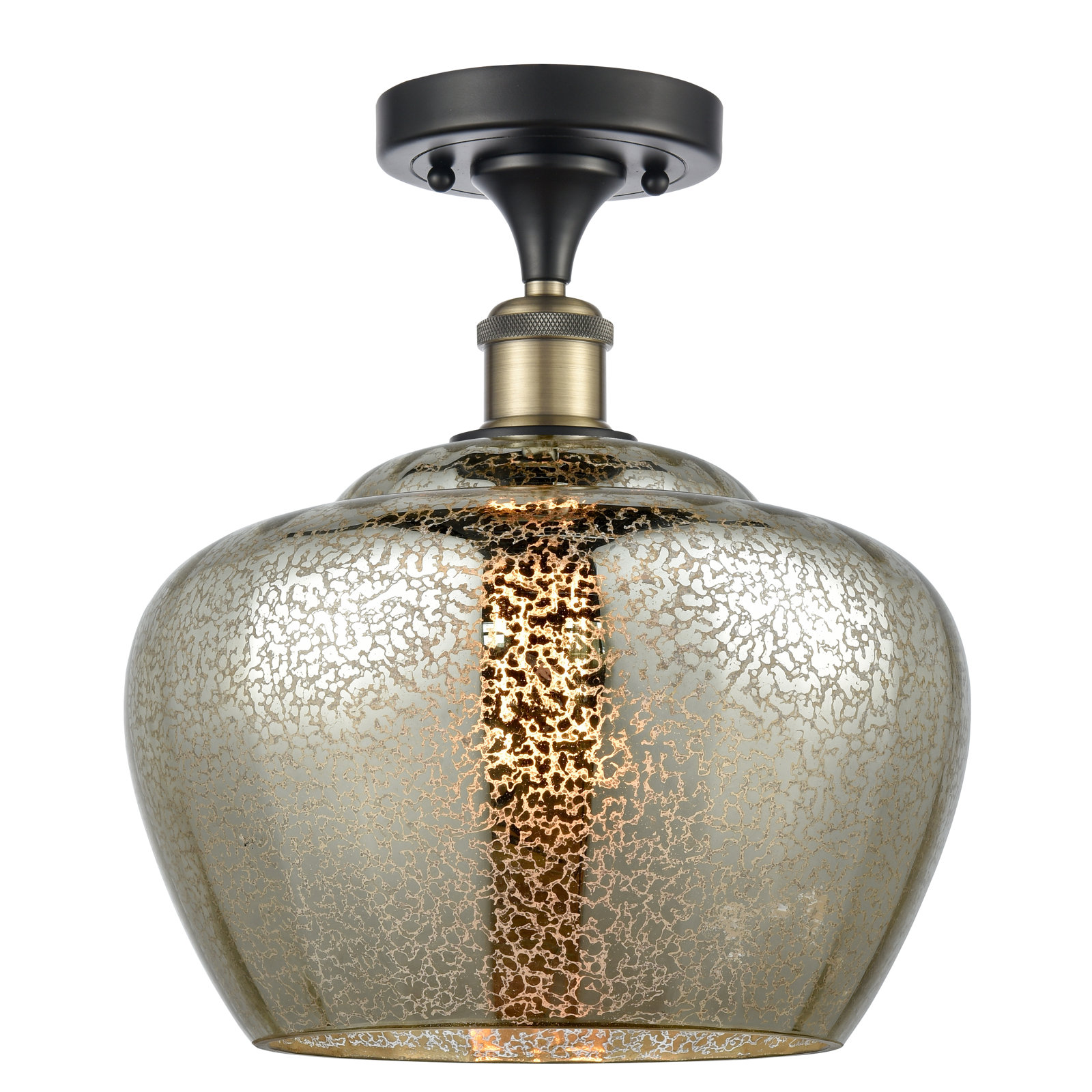 Renee Single Light Glass Semi Flush Mount, Mercury, Black Antique Brass, Bulb Not Included