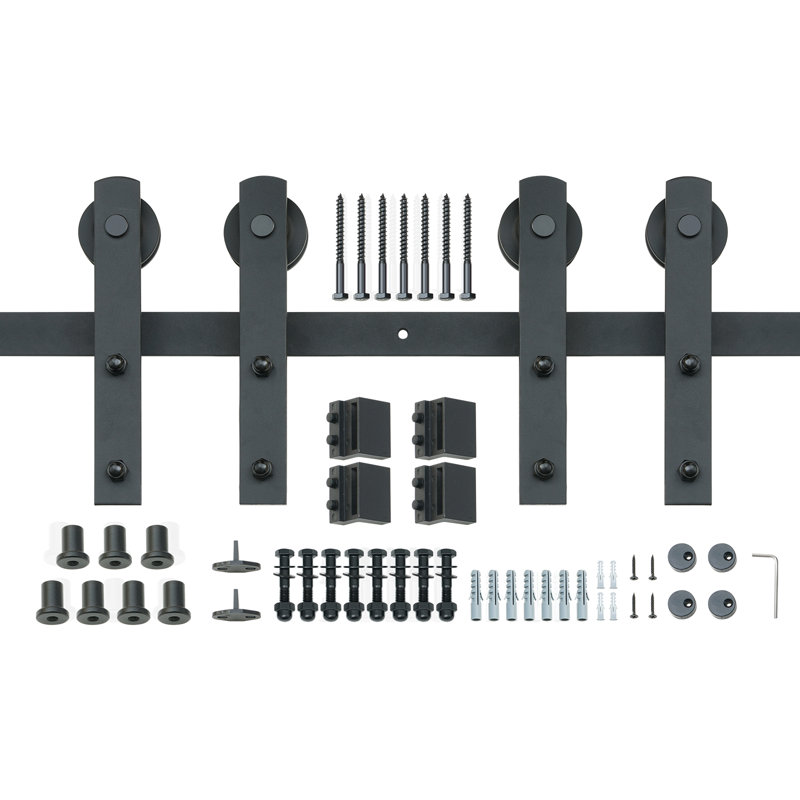 8FT Black Carbon Steel Sliding Barn Door Hardware Kit