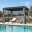 Pergola à auvent noir avec rideaux d'intimité et moustiquaire FLISE 10 pi x 13 pi-133410851-133410853
