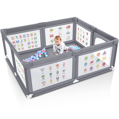 Parc pour bébé 71 po x 60 po avec impressions, pour bébés et tout-petits, centre d'activités intérieur et extérieur, enclos de jeu sécuritaire pour bébé