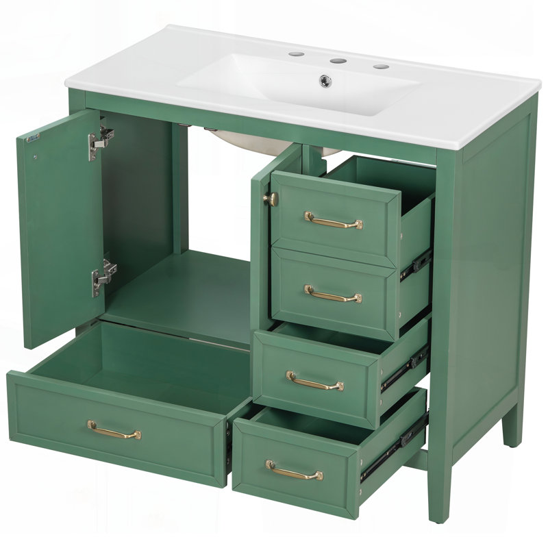 Meuble-lavabo 36 po avec lavabo, portes à fermeture douce, 4 tiroirs, structure en bois massif et une boîte pour une installation facile