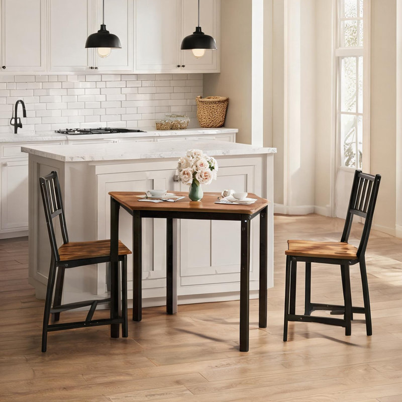 Ensemble table et chaises escamotables 3 pièces avec structure en acier et plateau en panneaux de particules, gain de place pour les coins repas de la cuisine