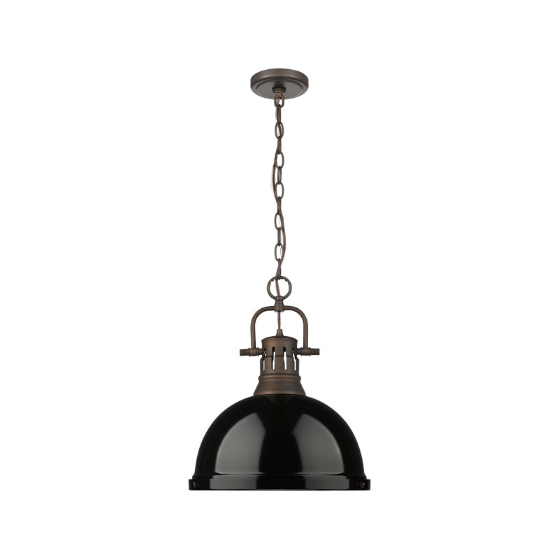 Luminaire suspendu 1 lumière avec chaîne Aljona, Noir, noir, noir, noir, Bronze huilé, H 16,875 po x l 14 po x P 14 po