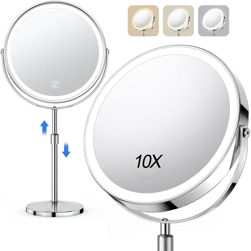 Chrome Rechargeable Lighted Makeup Mirror 1x/10x Magnification
