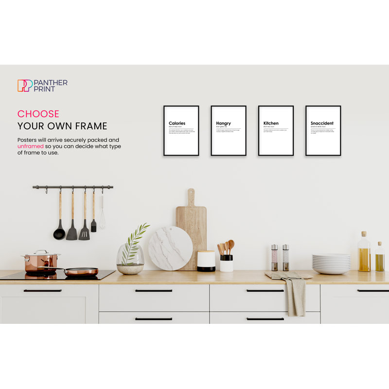 Calories, Hangry, Kitchen And Snaccident - 4 Piece No Frame Print Set, 29.7cm H x 21cm W