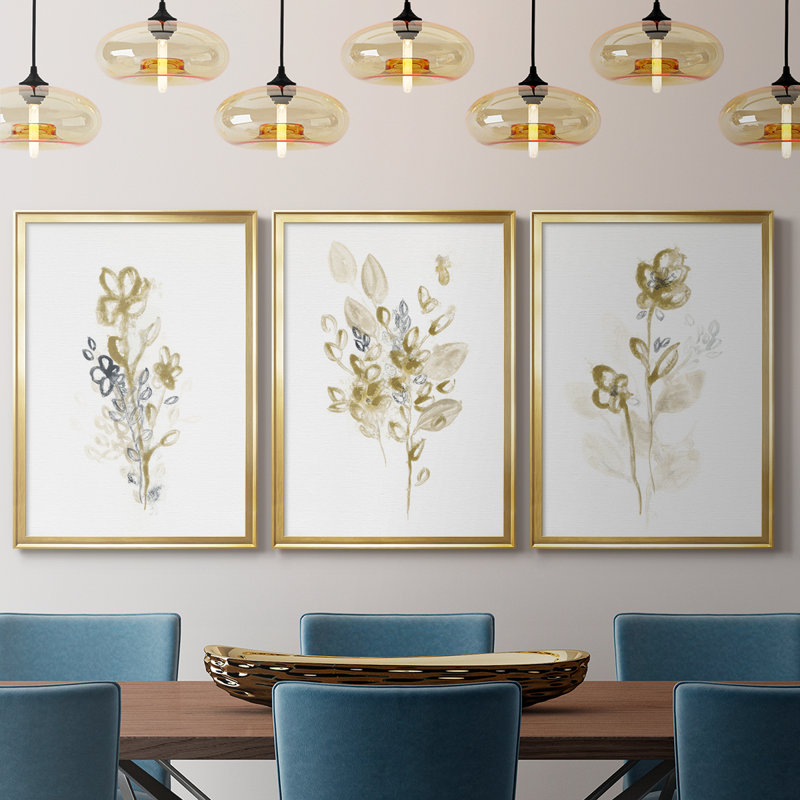 Bronze bronze I - Toile tendue avec châssis sur mesure - 3 pièces, H 30 po x l 63 po, Doré