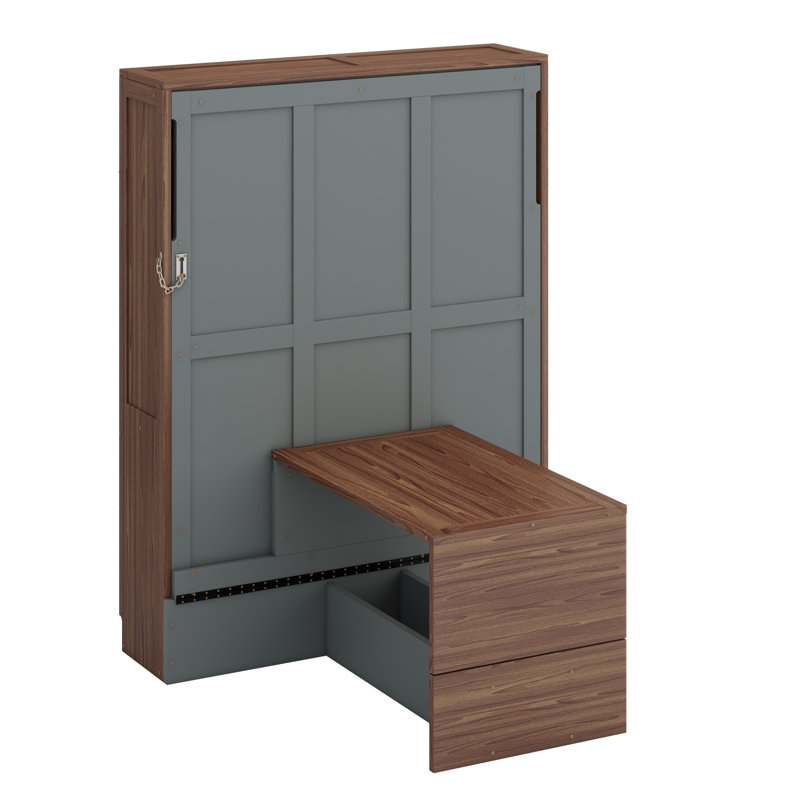 Lit escamotable mural en bois avec bureau pliable, Gris