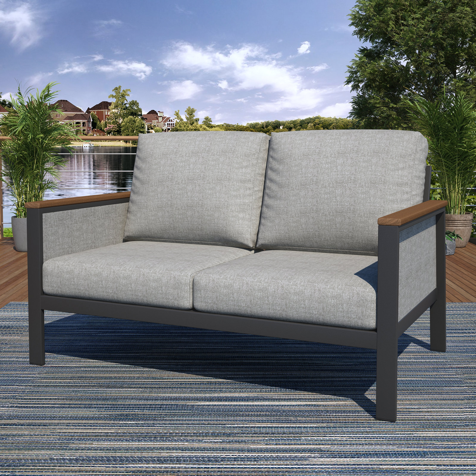 Townsend 55" Sunbrella® Patio Loveseat, Canvas Granite, Black/Canvas Granite