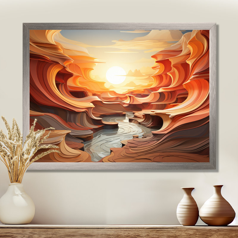 Profondeur des canyons orange - décoration murale canyon, White Picture Framed, 24" H x 32" W