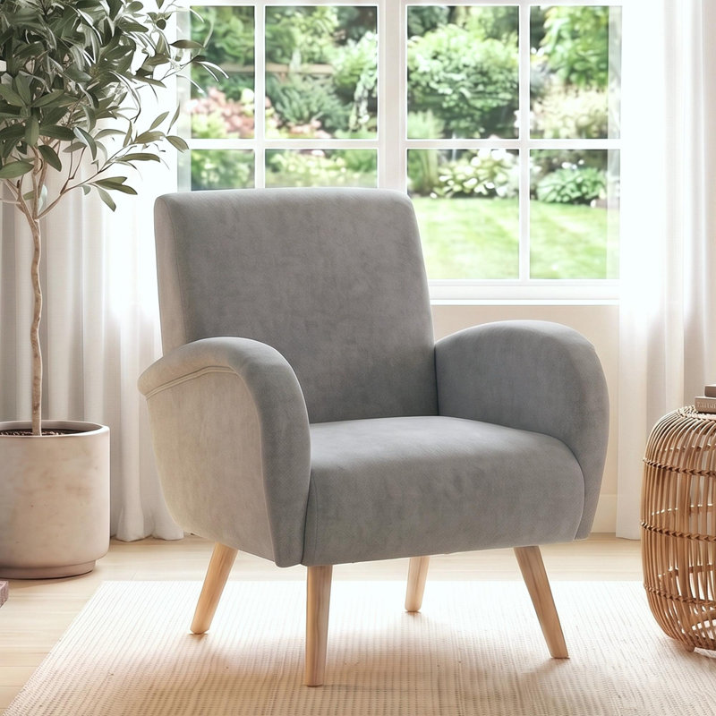 Chittum Modern Upholstered Accent Chair Armchair Fabric Reading Living Room Side Chair Rew, in Grey