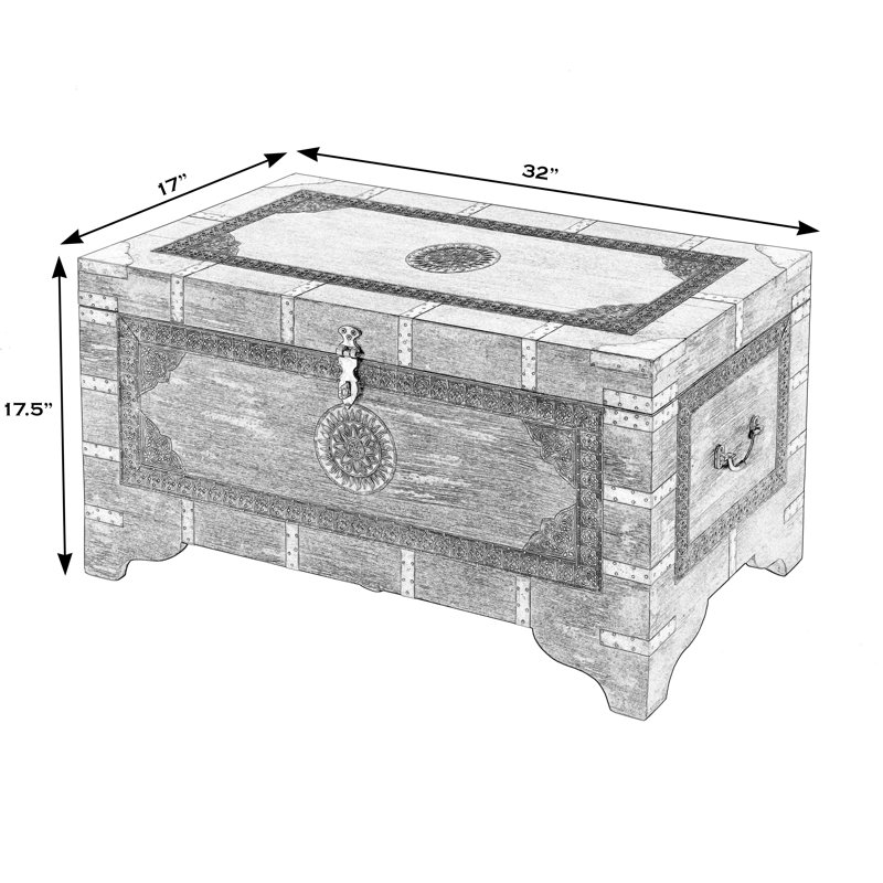 Nador Hand-Painted Brass Inlay Storage Trunk Coffee Table, Coral/ Gold