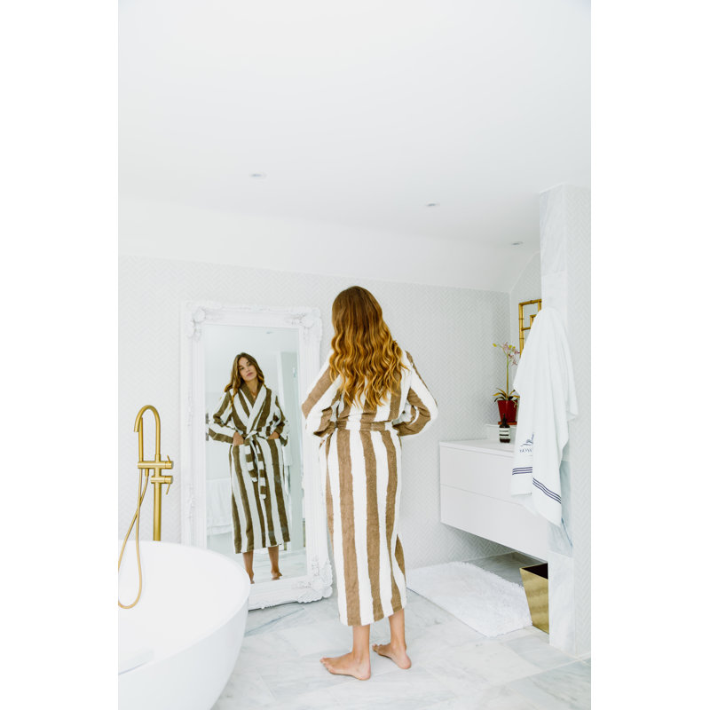 100% Cotton Velour Mid-Calf Bathrobe with Pockets, M