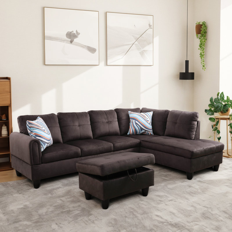 Adalmiina Upholstered Sectional, Dark Brown, Left Hand Facing
