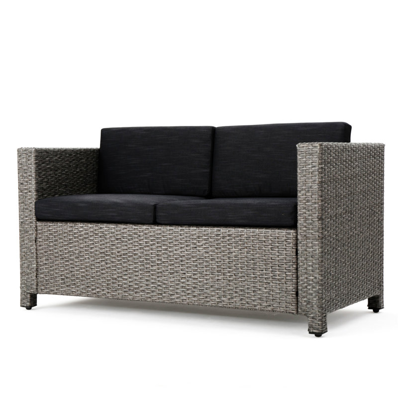 Arville Loveseat with Cushions,Patio Sofa,Love Seat,Couch, Gray Frame/Black Cushion