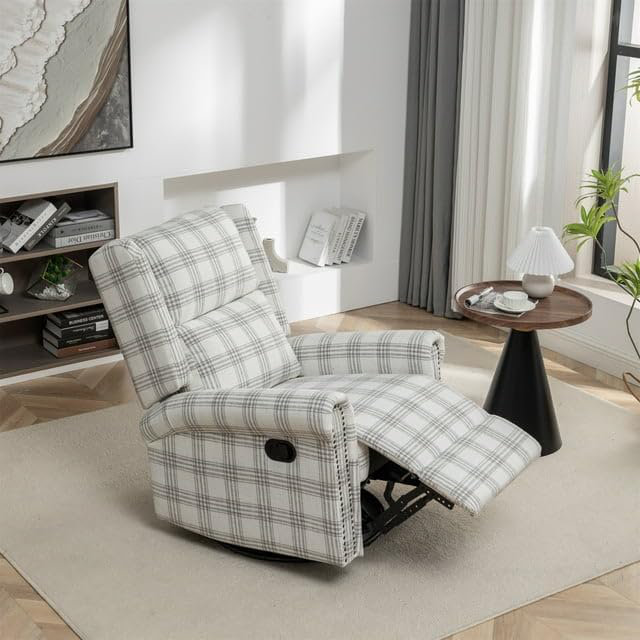 Fauteuil inclinable pivotant Jaq, Lin à carreaux gris