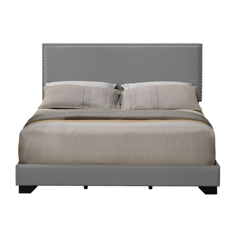 Grand lit en tissu Leandros, Gris clair