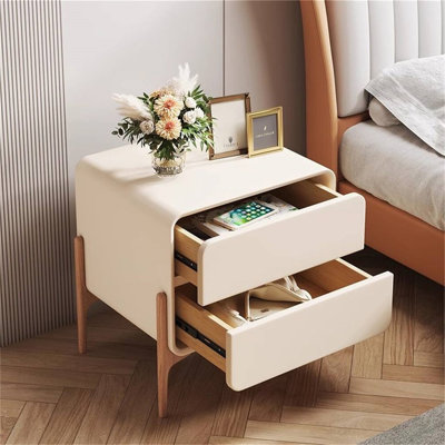 Cream White Double-drawer Nightstand Modern Art Deco Style Design Suitable For Bedrooms And Living Rooms