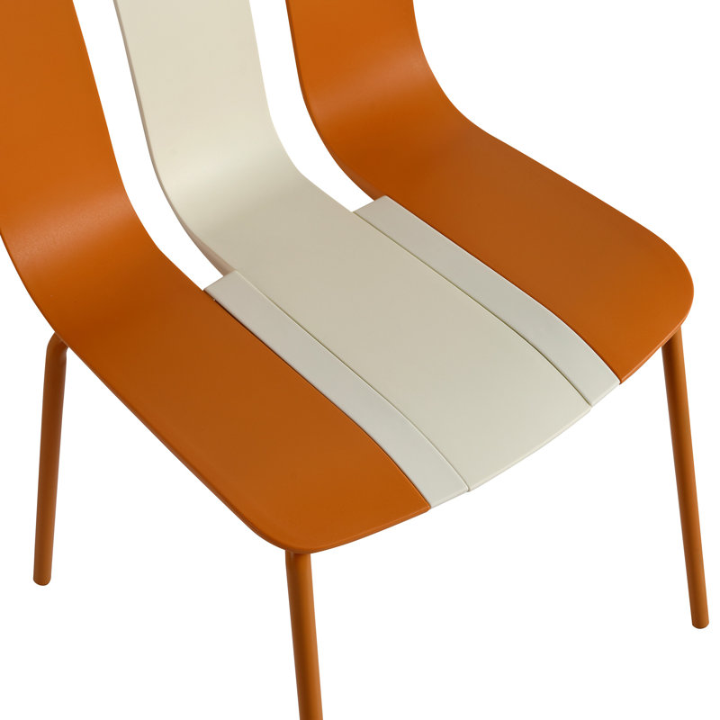 4-Pack Modern Striped Block Chairs – Indoor/Outdoor PP Plastic Seat & Sturdy Metal Legs, Vibrant White, Orange, – For Living Room, Balcony, Café, Terrace