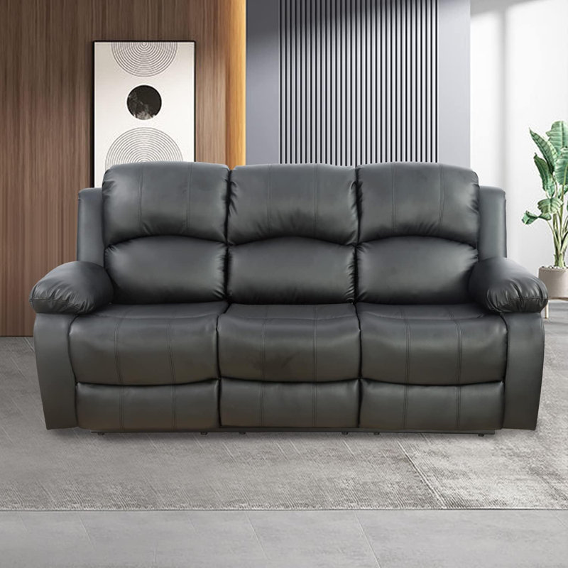 Canapé inclinable en cuir avec table rabattable 78,5 po Jaci, Noir 