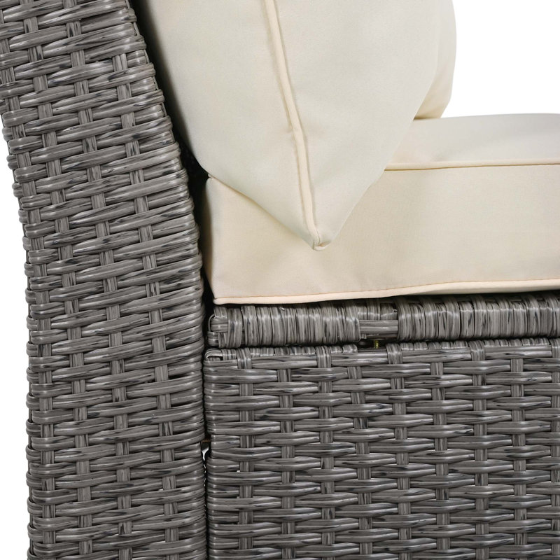 Ensemble de combinaison en rotin pour 6 personnes avec coussins et table, adapté au jardin, Beige