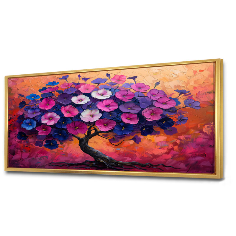 «Rose White Vibrant Morning Glory Tree II - Morning Glory», reproduction d'art murale, Cadre flottant doré, H 28 po x l 60 po
