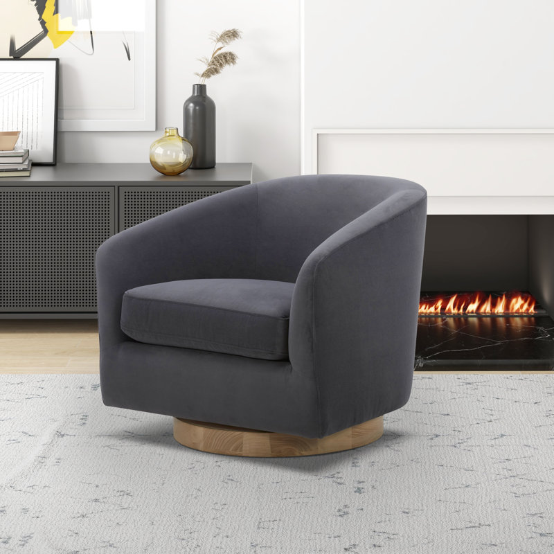 Fauteuil demi-tonneau pivotant Bennett, Velours performance asphalte Bella