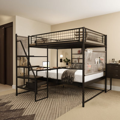 Lit mezzanine double en métal - idéal pour les chambres à coucher et les dortoirs, il est livré avec une station de charge intégrée et un éclairage à DEL, ce qui le rend pratique et pratique en une seule étape.