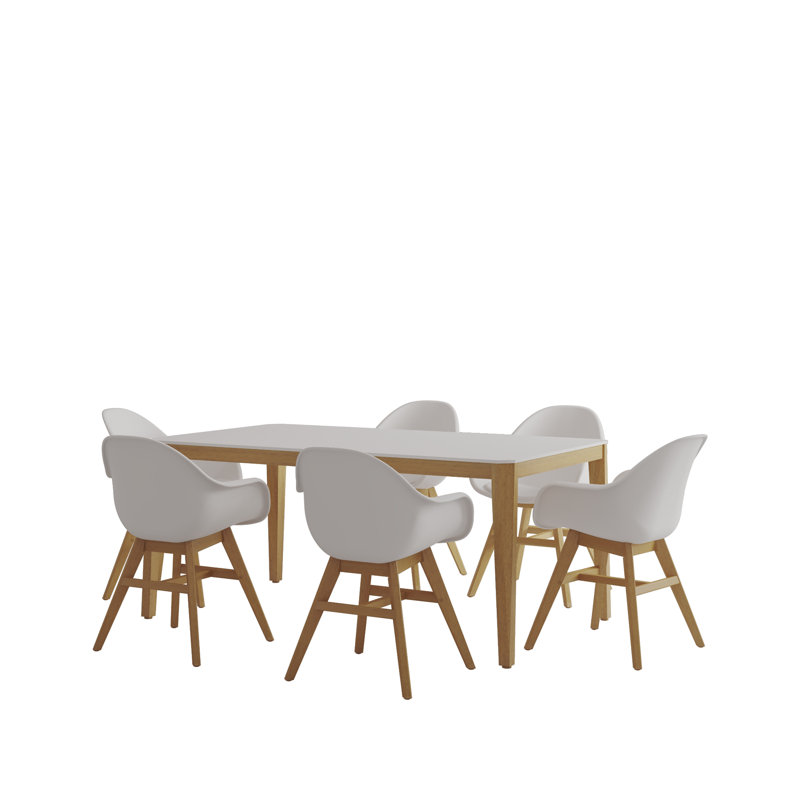 Givon 6 - Person Solid Wood Solid Wood Top Four Leg Dining Set, Dark Brown, Dark Brown/White