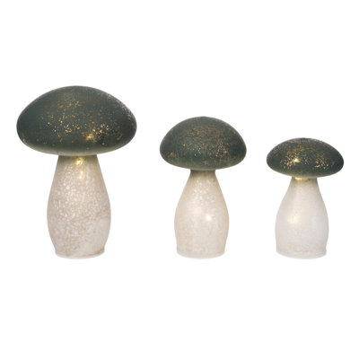  Ensemble de 3 décorations en verre à DEL pour champignon