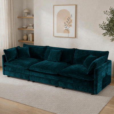 Mid-Century 3-Seater Chenille Sectional Sofa with Pillows