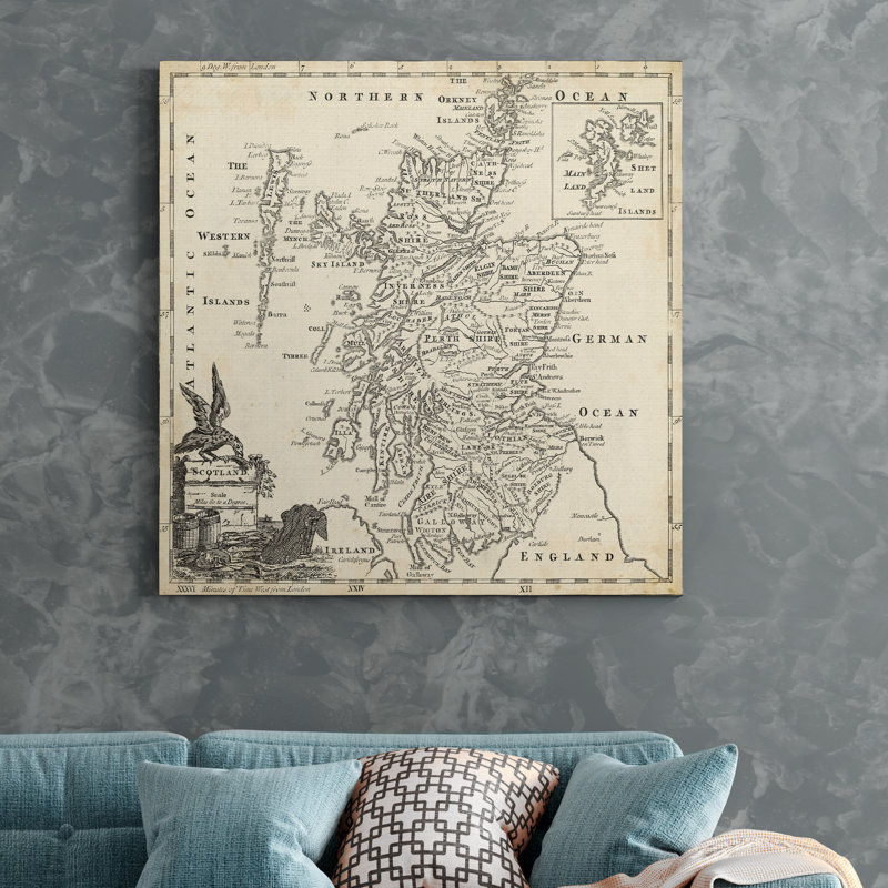« map of écosse », impression sur toile tendue, H 40 po x l 40 po x P 1 po