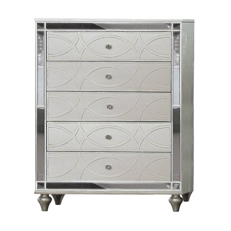 Commode 5 tiroirs l 35,6 po argentée