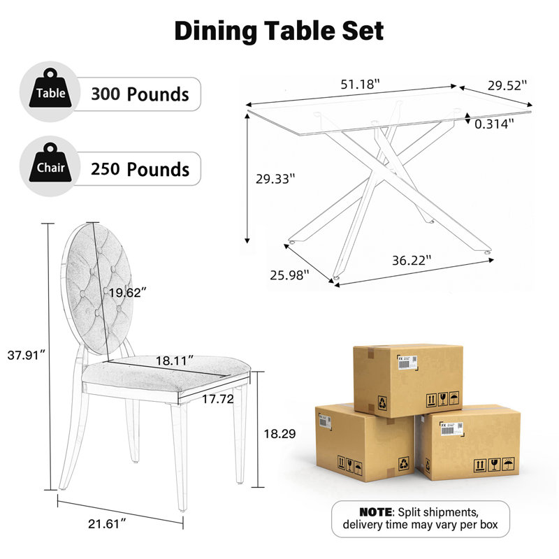Ensemble de salle à manger rectangulaire à piédestal en verre trempé avec fauteuil en velours Luxtury, Beige/or, Doré
