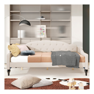 Full Size Upholstered Tufted Daybed, Beige