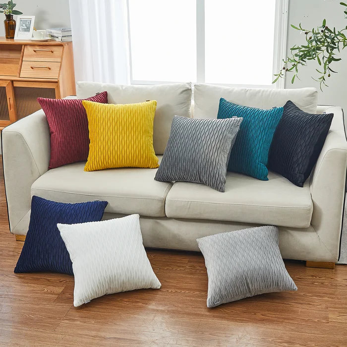  Coussin décoratif en velours géométrique, Gris