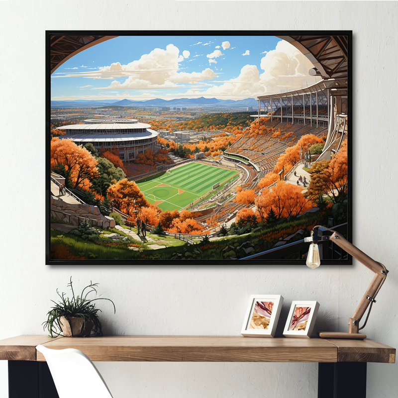 «Stadium In Spotlight Pastoral Patchwork I», reproduction sur toile, Cadre flottant noir, H 12 po x l 20 po x P 1 po