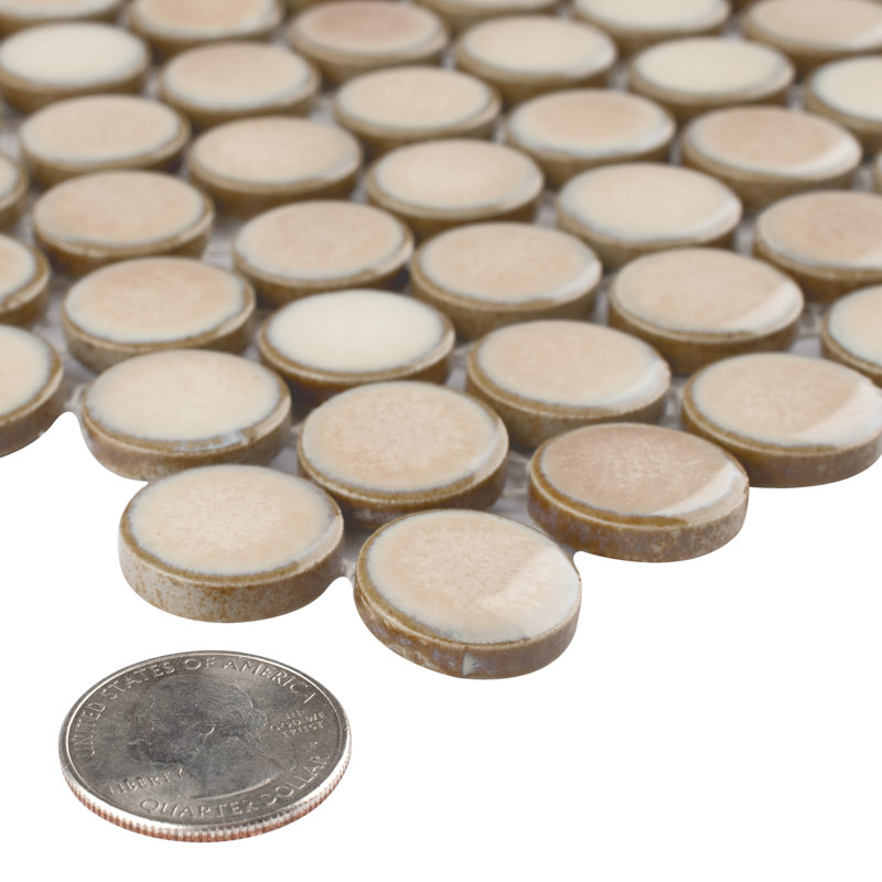 Hudson Penny Round .80" x .80" Porcelain Penny Round Mosaic Wall & Floor Tile, Truffle