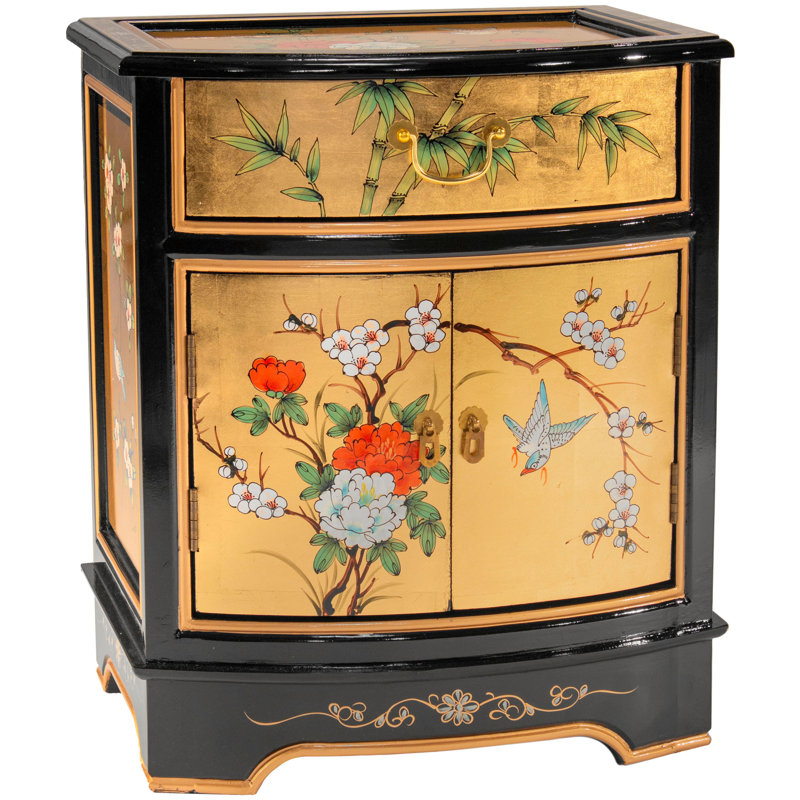 Gold Lacquer End Table - Birds And Flowers