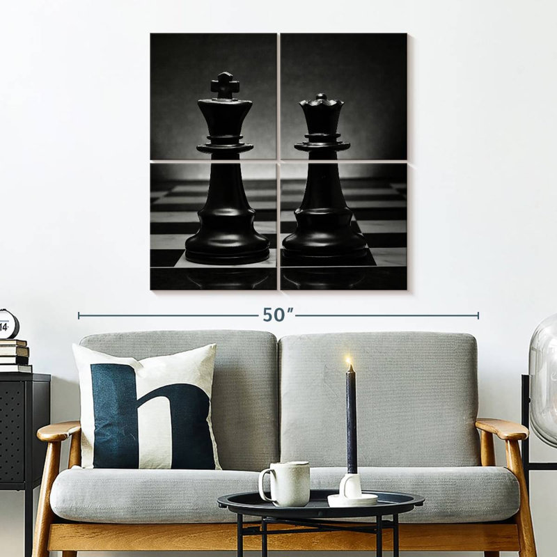 Paire d'échecs noire Senne, H 32 po x l 32 po