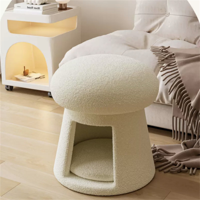 Round Storage Ottoman, Beige