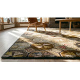Neutral Earthy Color Antique Geometric American Folk Art Design Hooked Rug