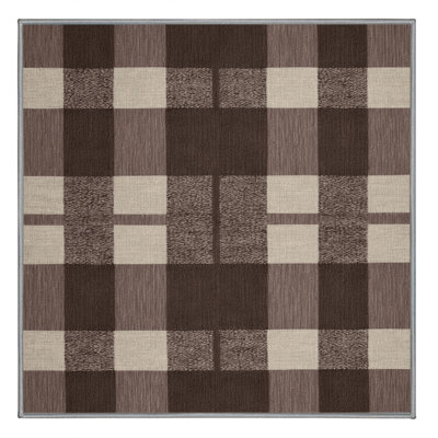 Machine Washable Checkered Gray Area Rug