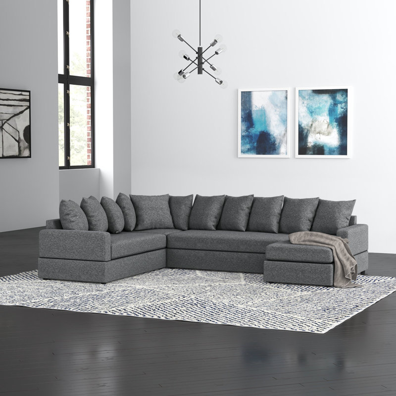 Canapé modulaire Bernathe, Mélange de lin gris