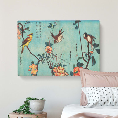 'Birds on a Cherry Blossom Tree' by Utagawa Hiroshige - Wrapped Canvas