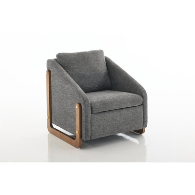 Ergonomic Chenille Armchair With Wooden Side Frame For Living Room - Gray Modern Leisure Chair Fabric And Cushioned Bedroom